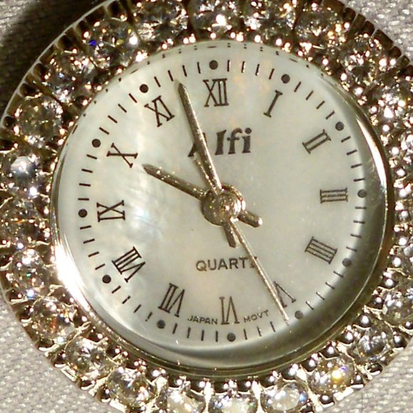 NEW Alfi Blue Cubic Zirconias 925 Silver Swiss Move Watch - Picture 2 of 6